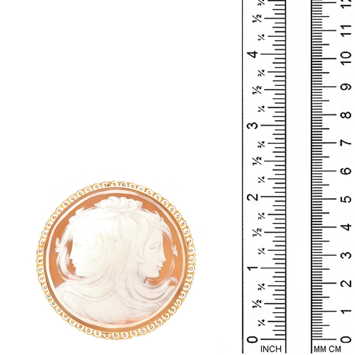 Carved Shell and 14K Cameo Pendant/Brooch