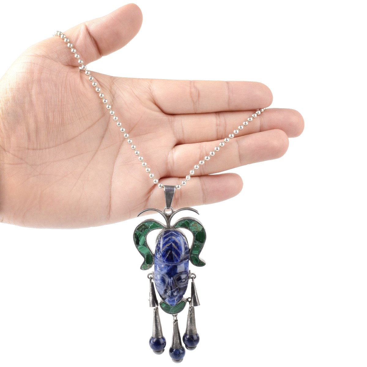 Mexican ACL Silver, Lapis and Malachite Pendant