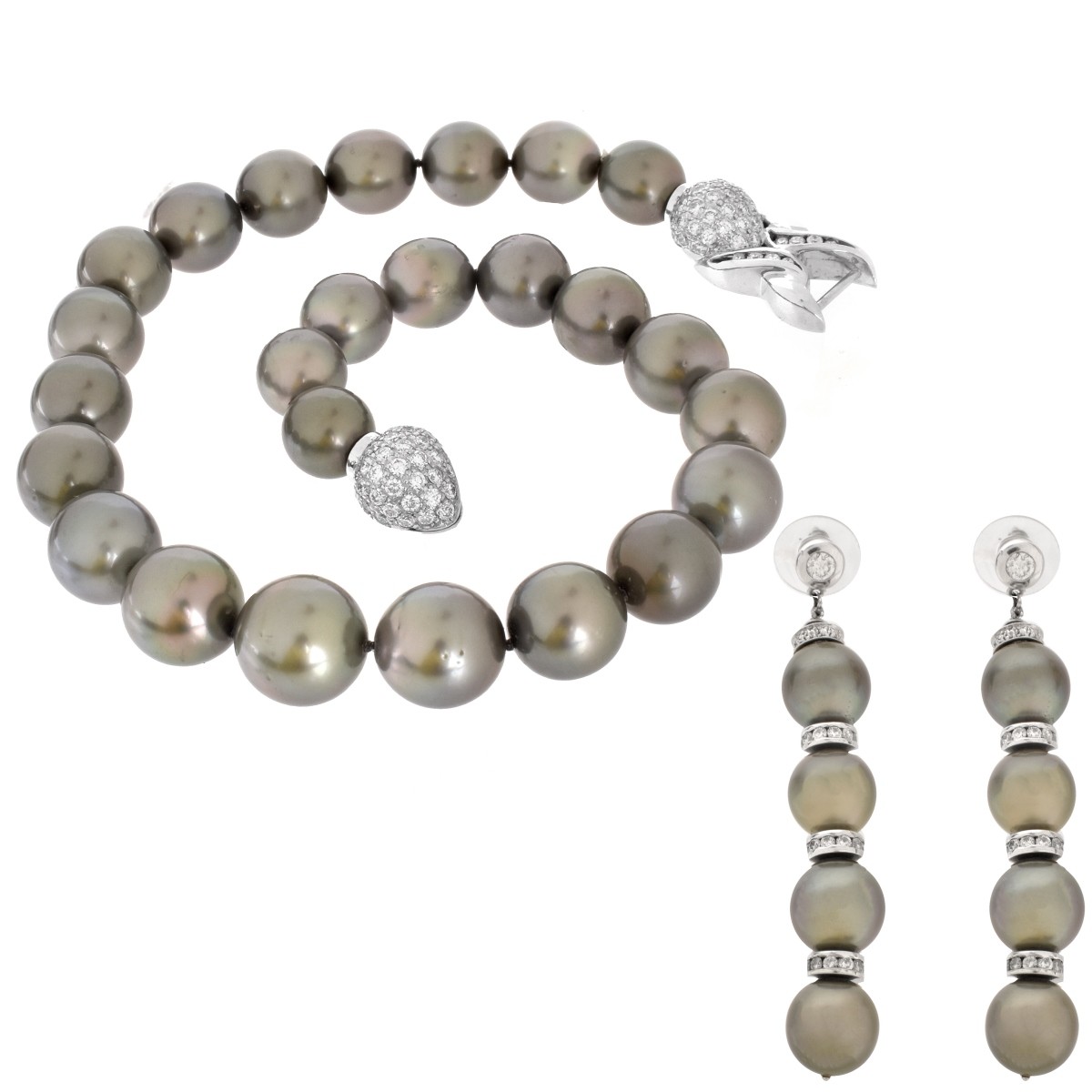 Pearl, Diamond and 14K Necklace and Earrings