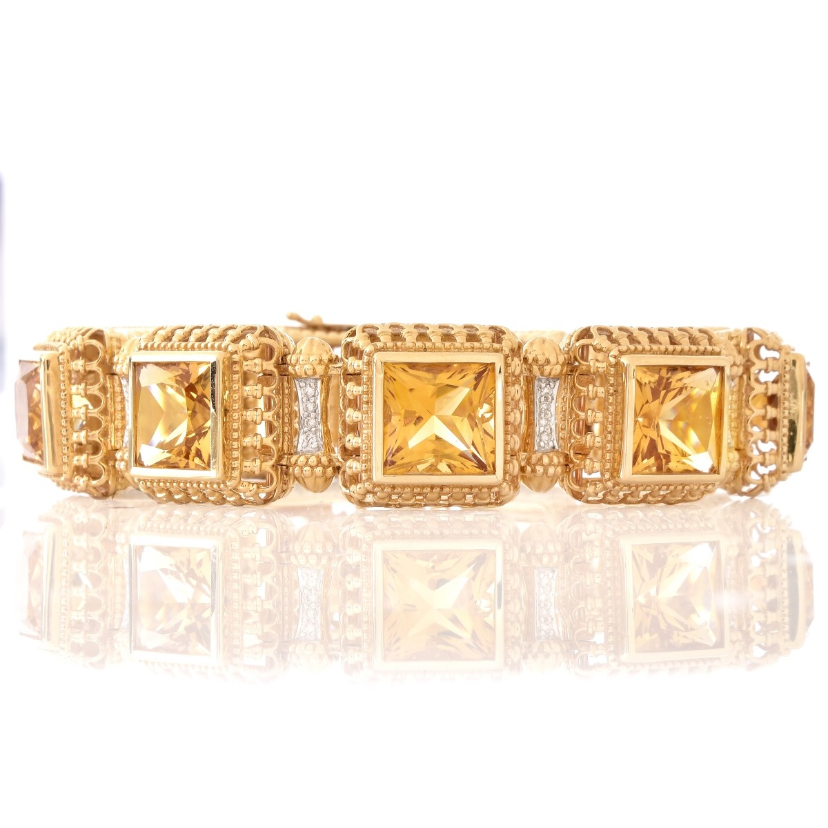 Citrine, Diamond and 14 Karat Yellow Gold Bracelet