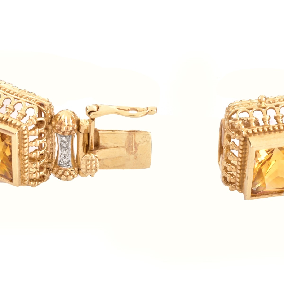 Citrine, Diamond and 14 Karat Yellow Gold Bracelet