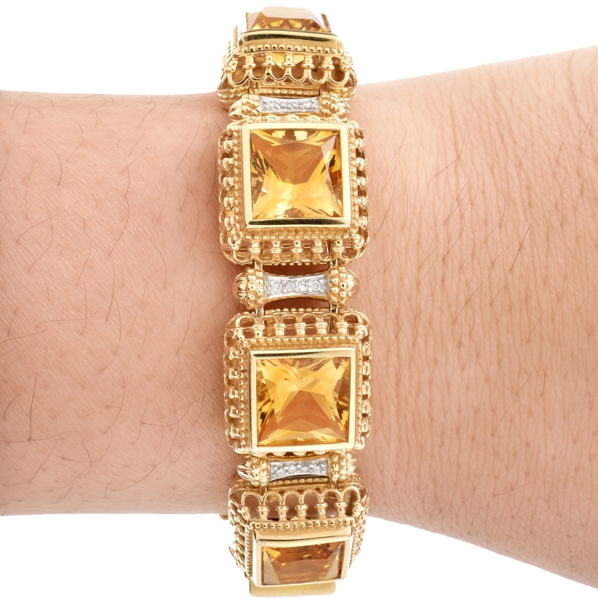 Citrine, Diamond and 14 Karat Yellow Gold Bracelet