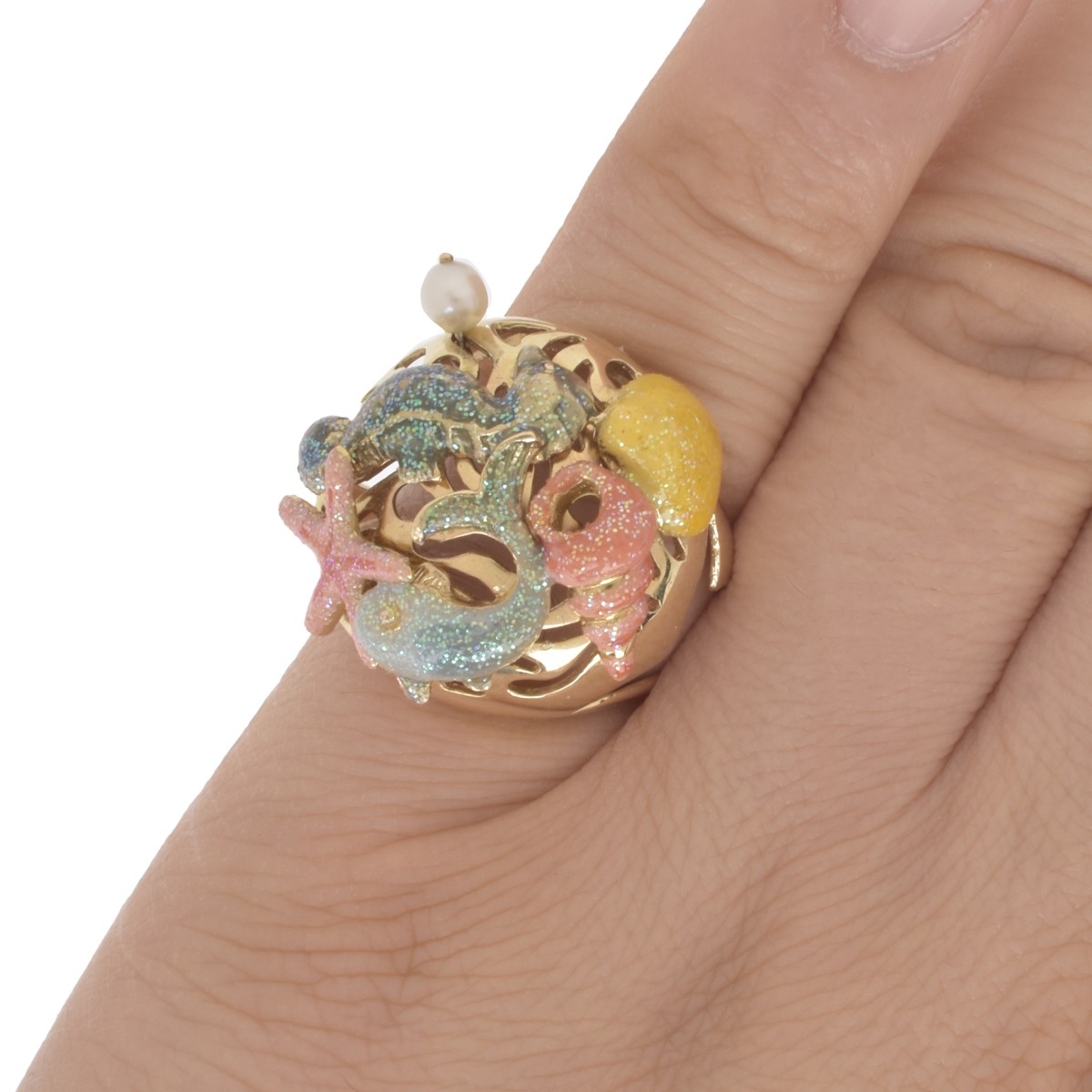 14K Enamel and Pearl Ring