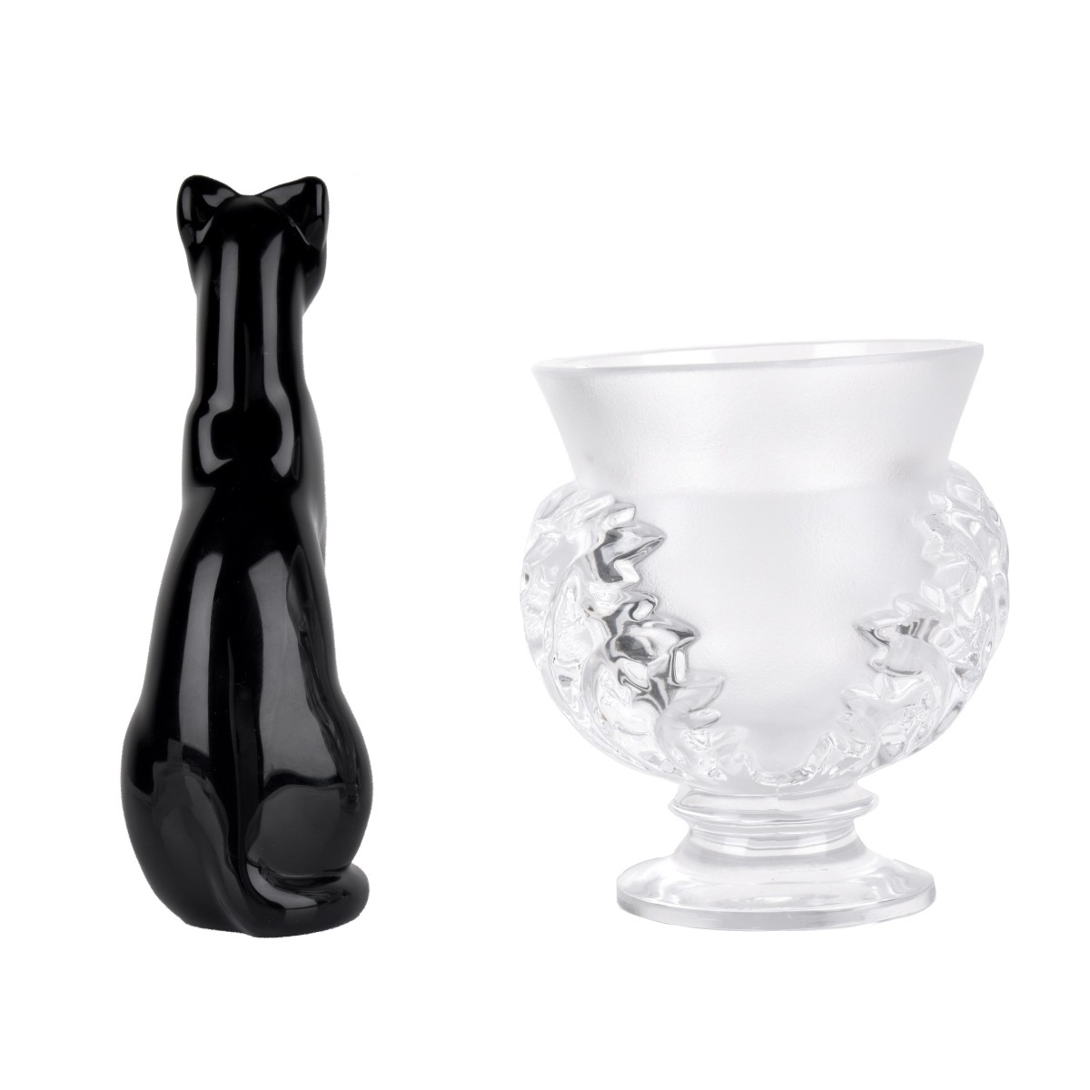 2 pcs Crystal Baccarat Panther Lalique Vase