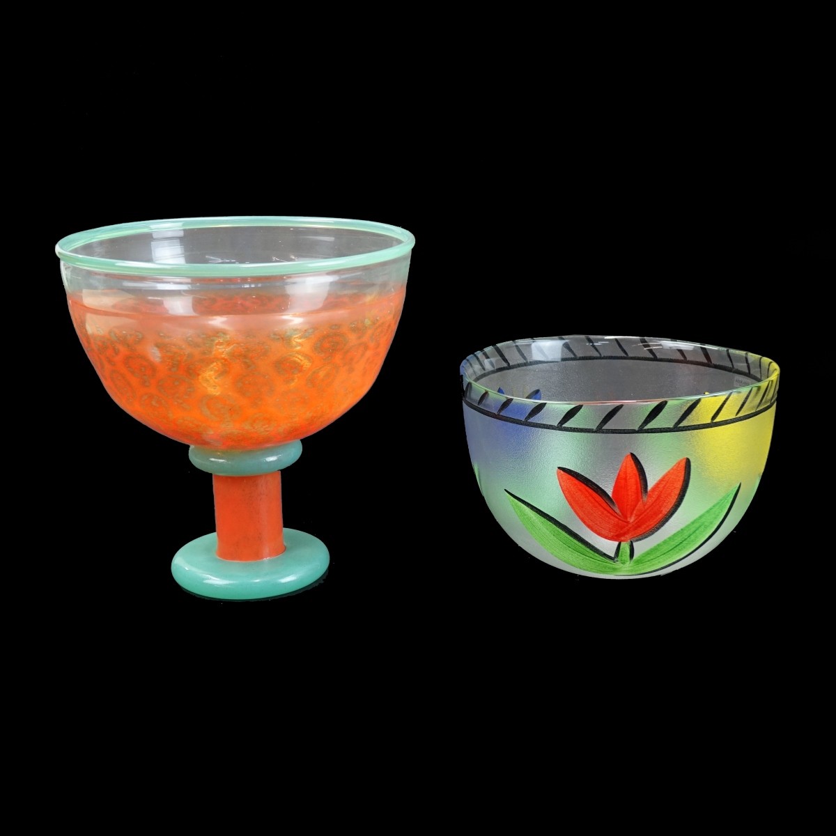 2 pcs Kosta Boda Art Glass Compote Bowl