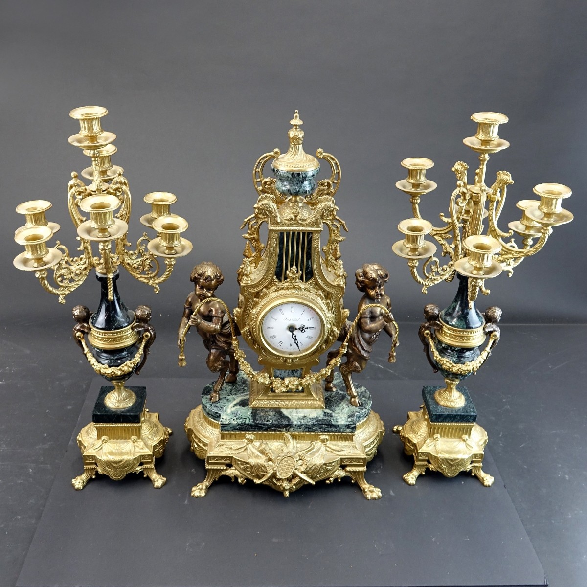 Vintage Louis XVI Style Clock Garniture Set