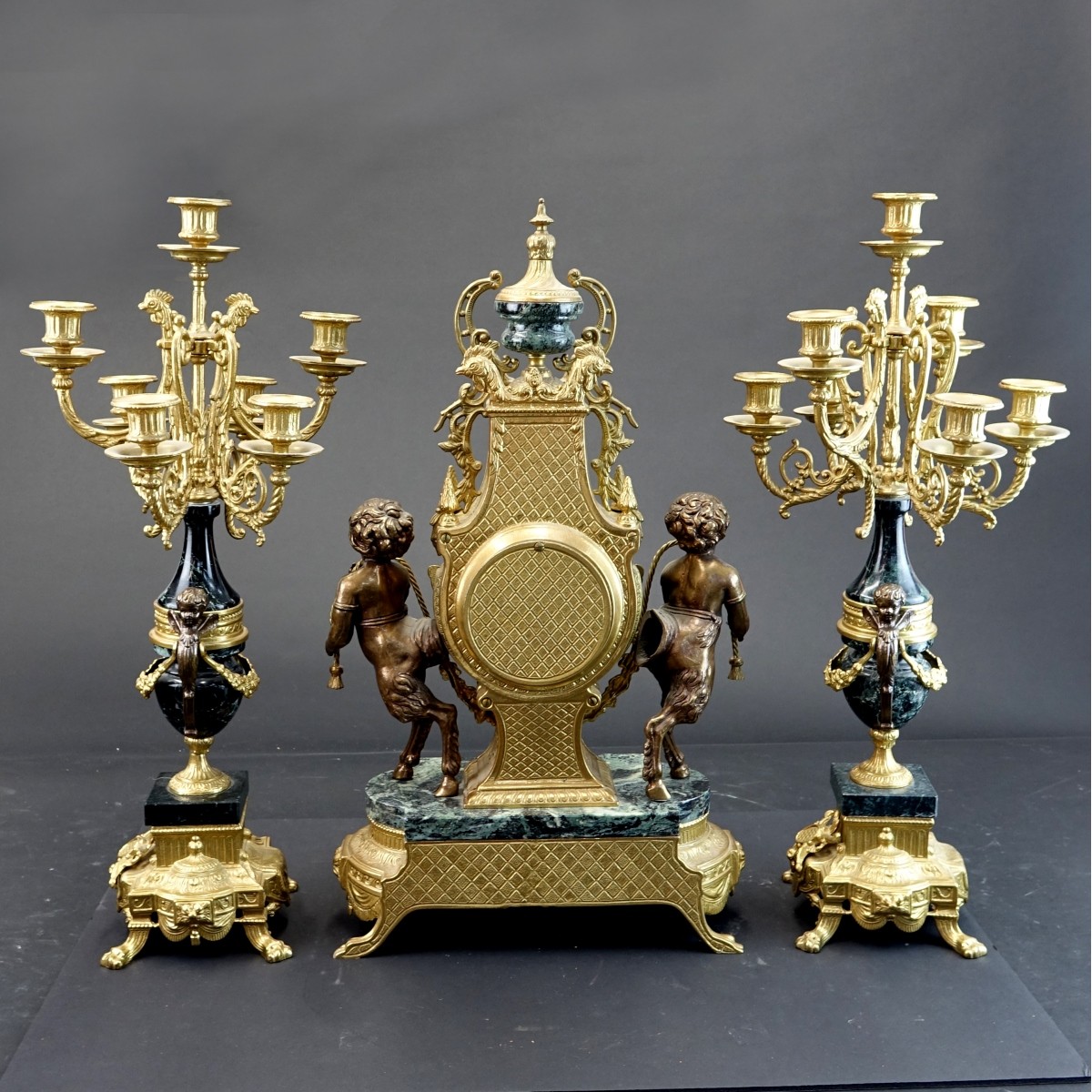 Vintage Louis XVI Style Clock Garniture Set