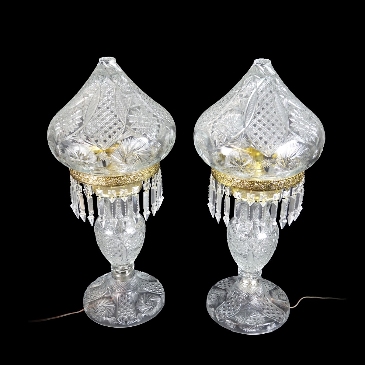 Pair of Cut Crystal Dome Lamps