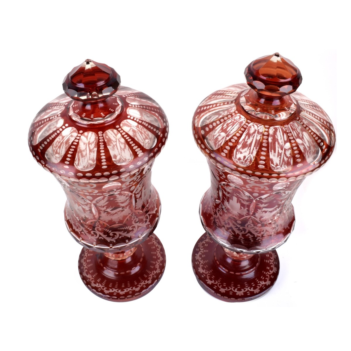 Pair of Antique Bohemian Vases w/ Cover