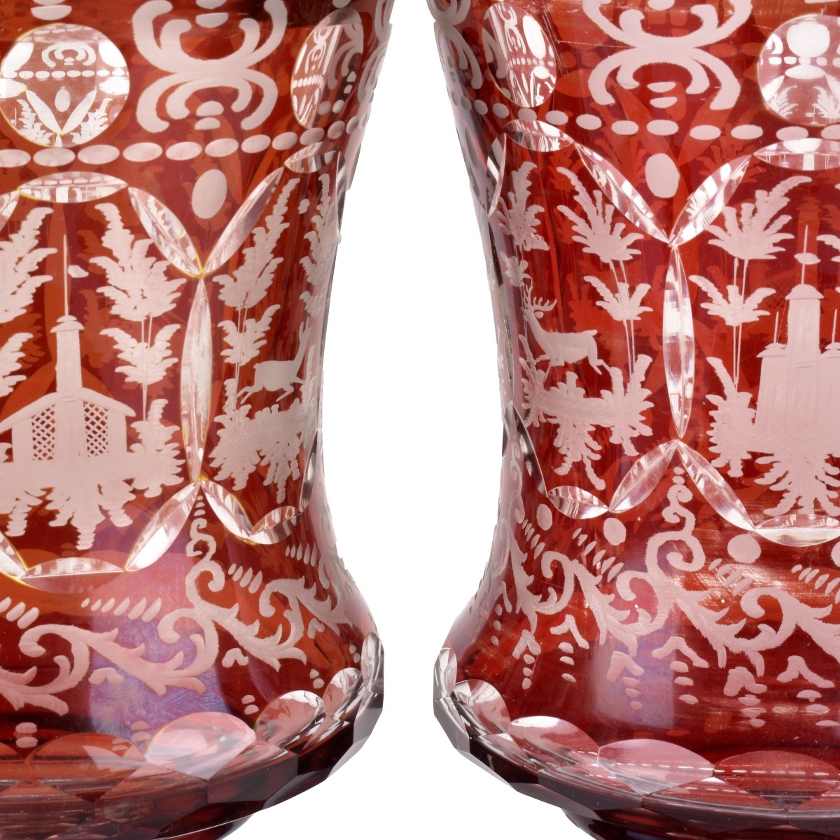 Pair of Antique Bohemian Vases w/ Cover