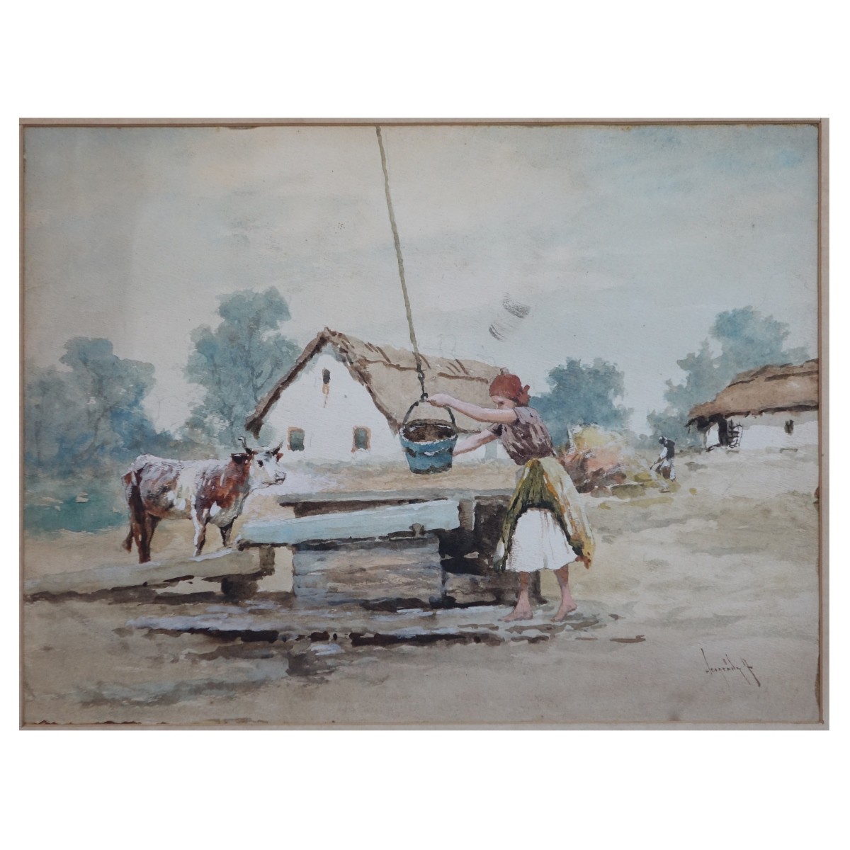 Hungarian Farmhouse Signed Watercolor