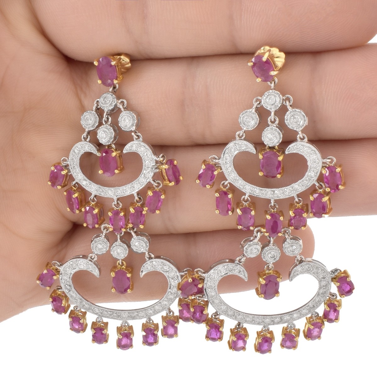 Ruby, Diamond and 14K Earrings