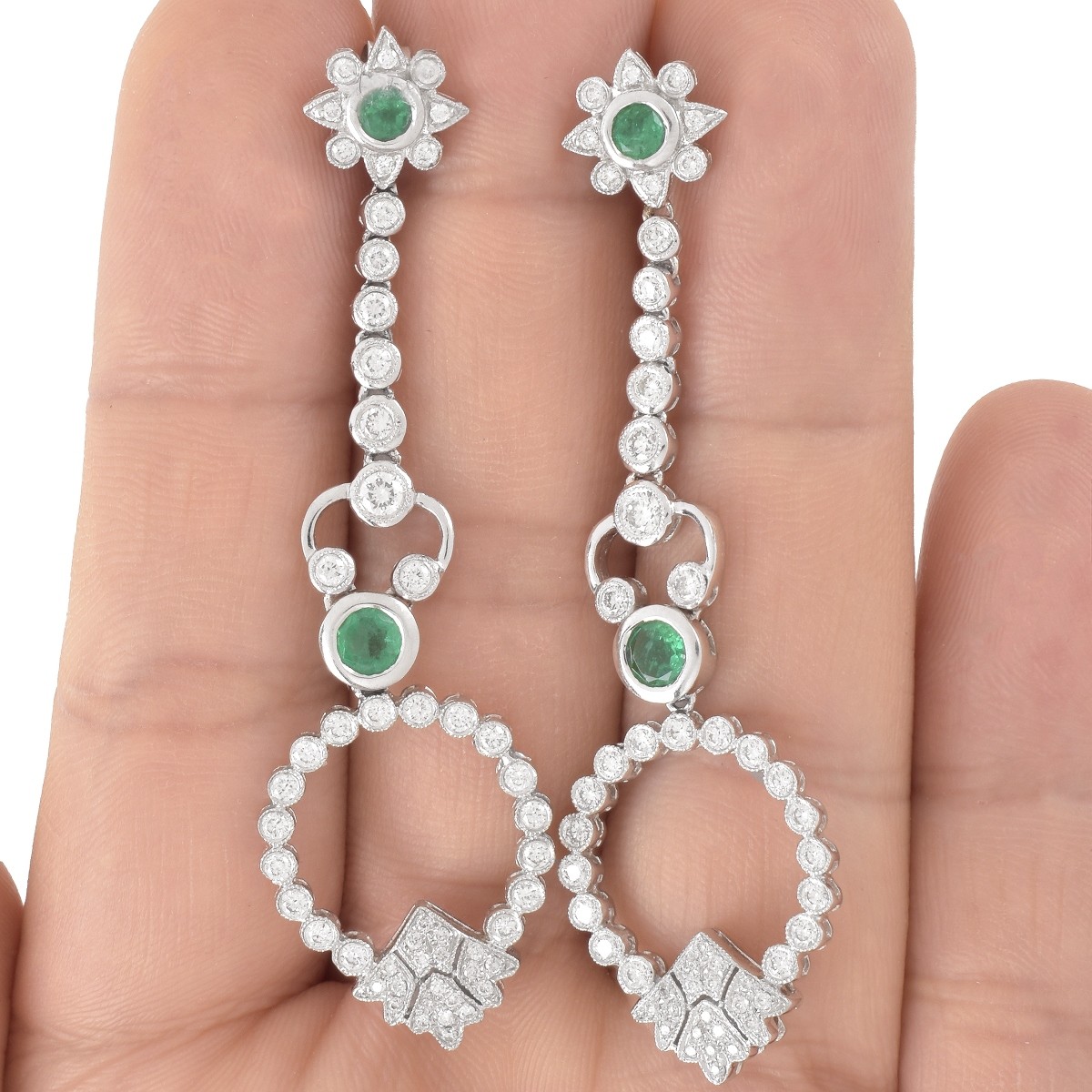 Emerald, Diamond and 18K Earrings