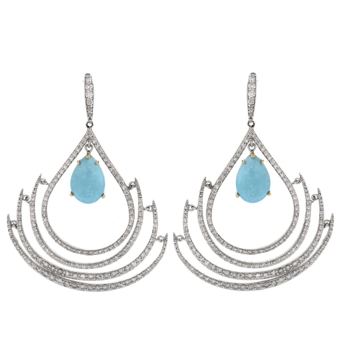 Diamond, Turquoise and 14K Earrings.