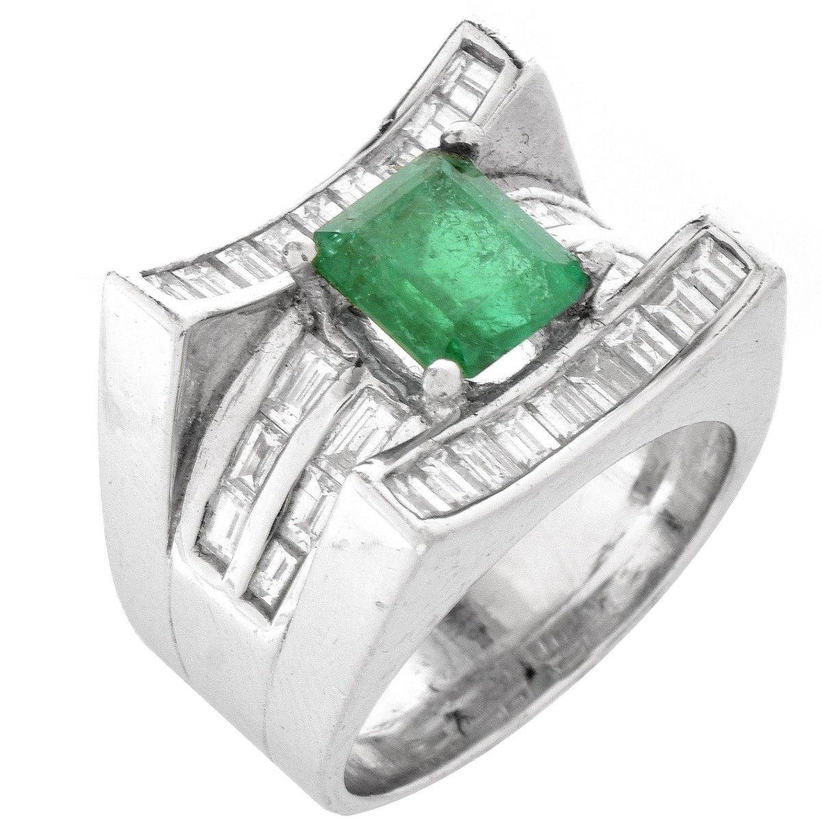 Emerald, Diamond and Platinum Ring