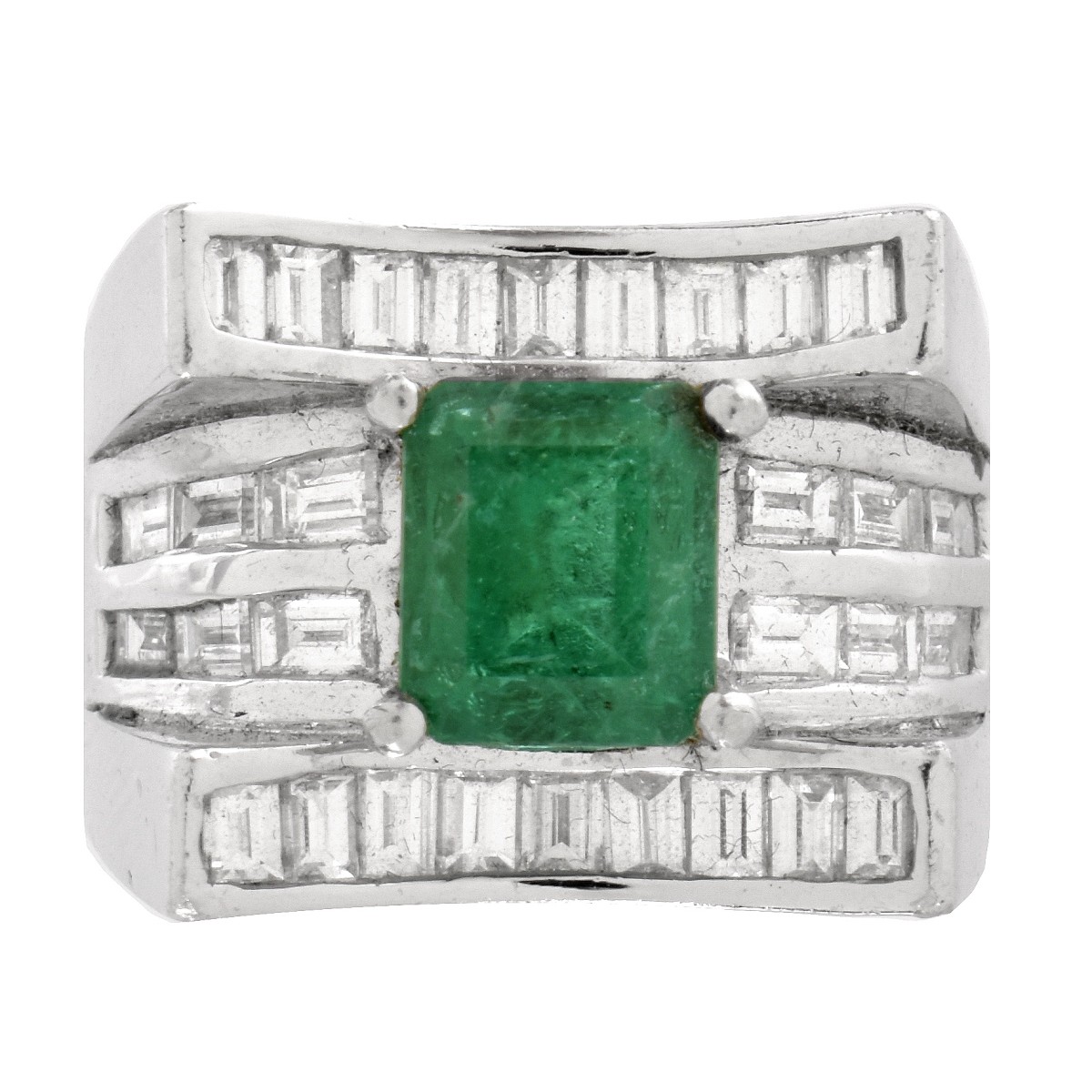 Emerald, Diamond and Platinum Ring