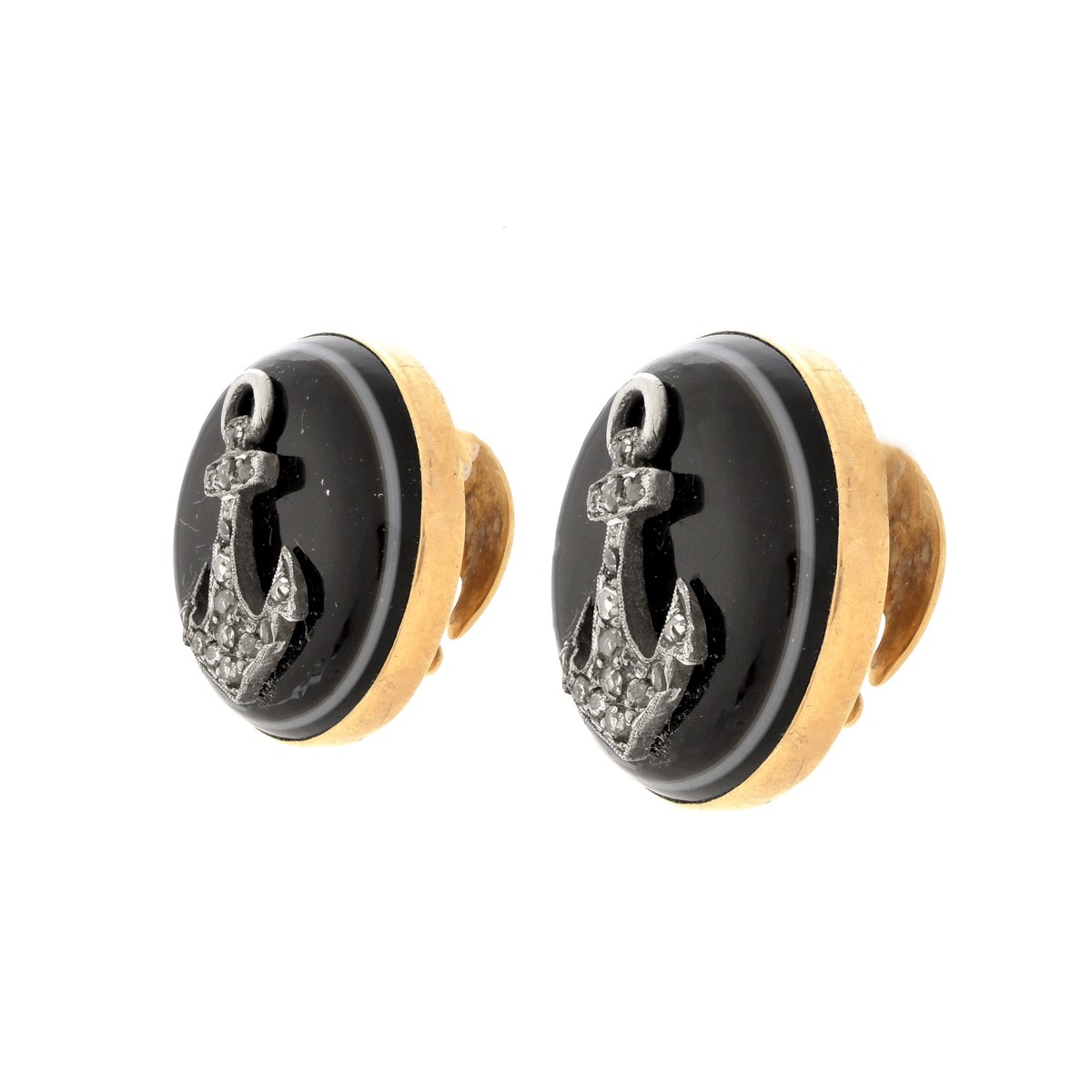 Antique Russian Diamond, Agate and 14K Cufflinks