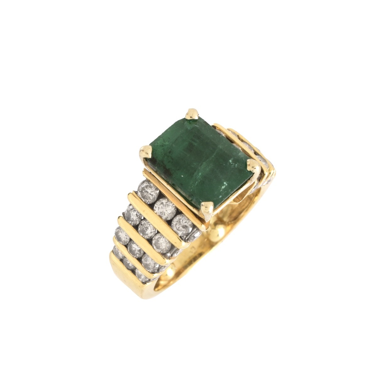 Emerald, Diamond and 14K Ring