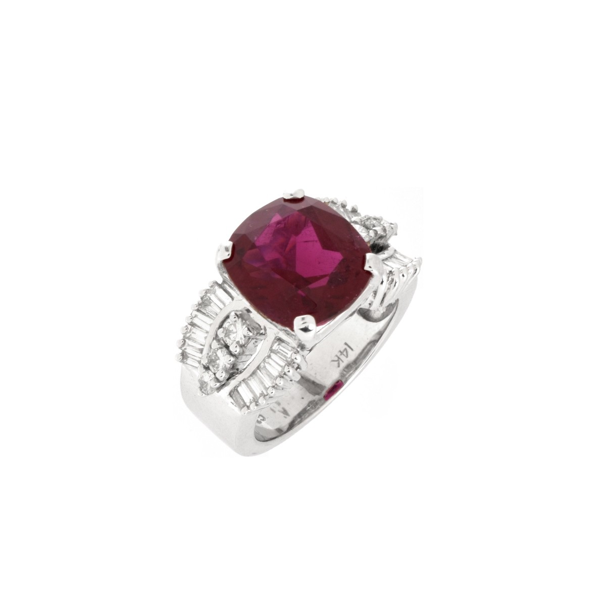 Rubelite, Diamond and 14K Ring