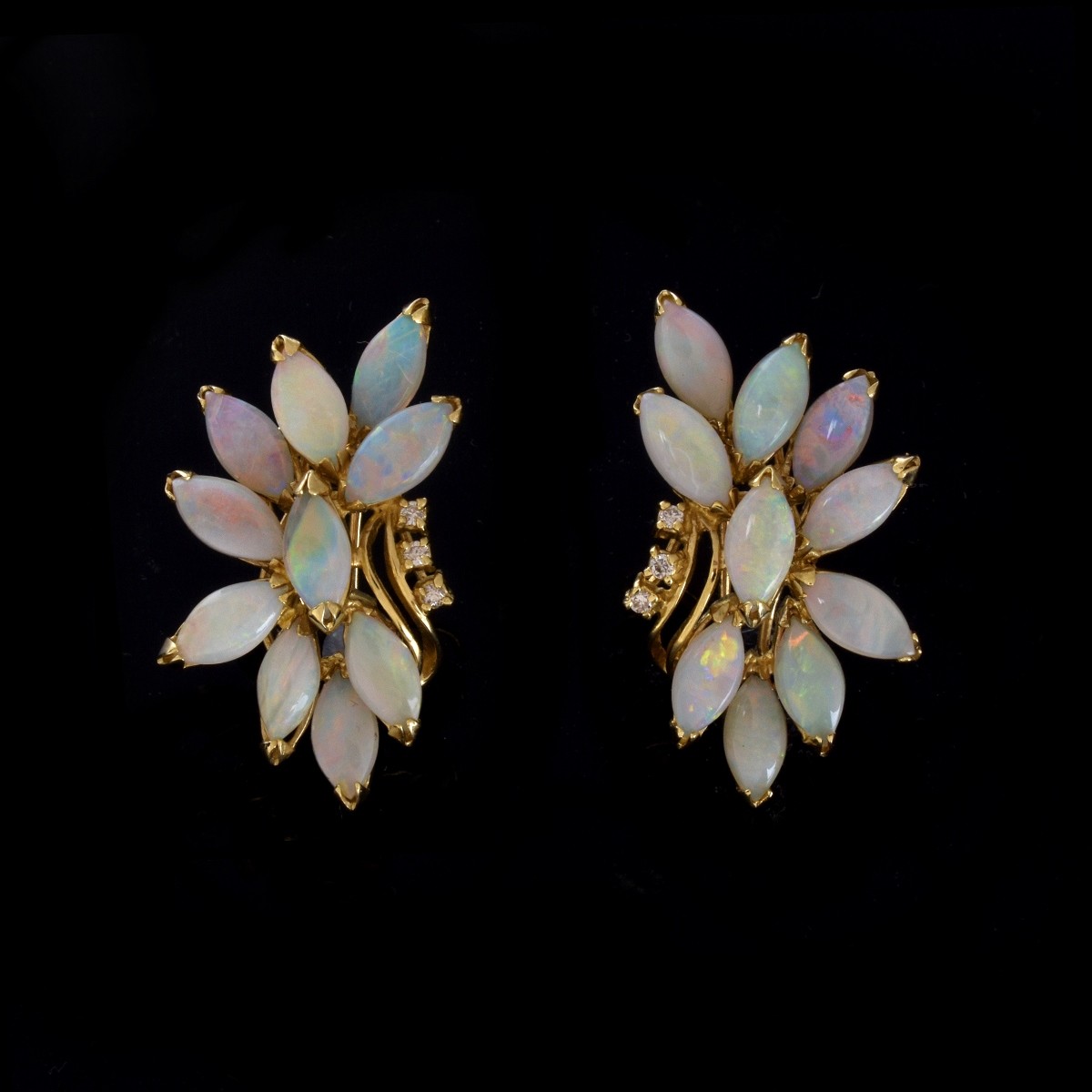 Pair of Opal, Diamond and 14K Earrings