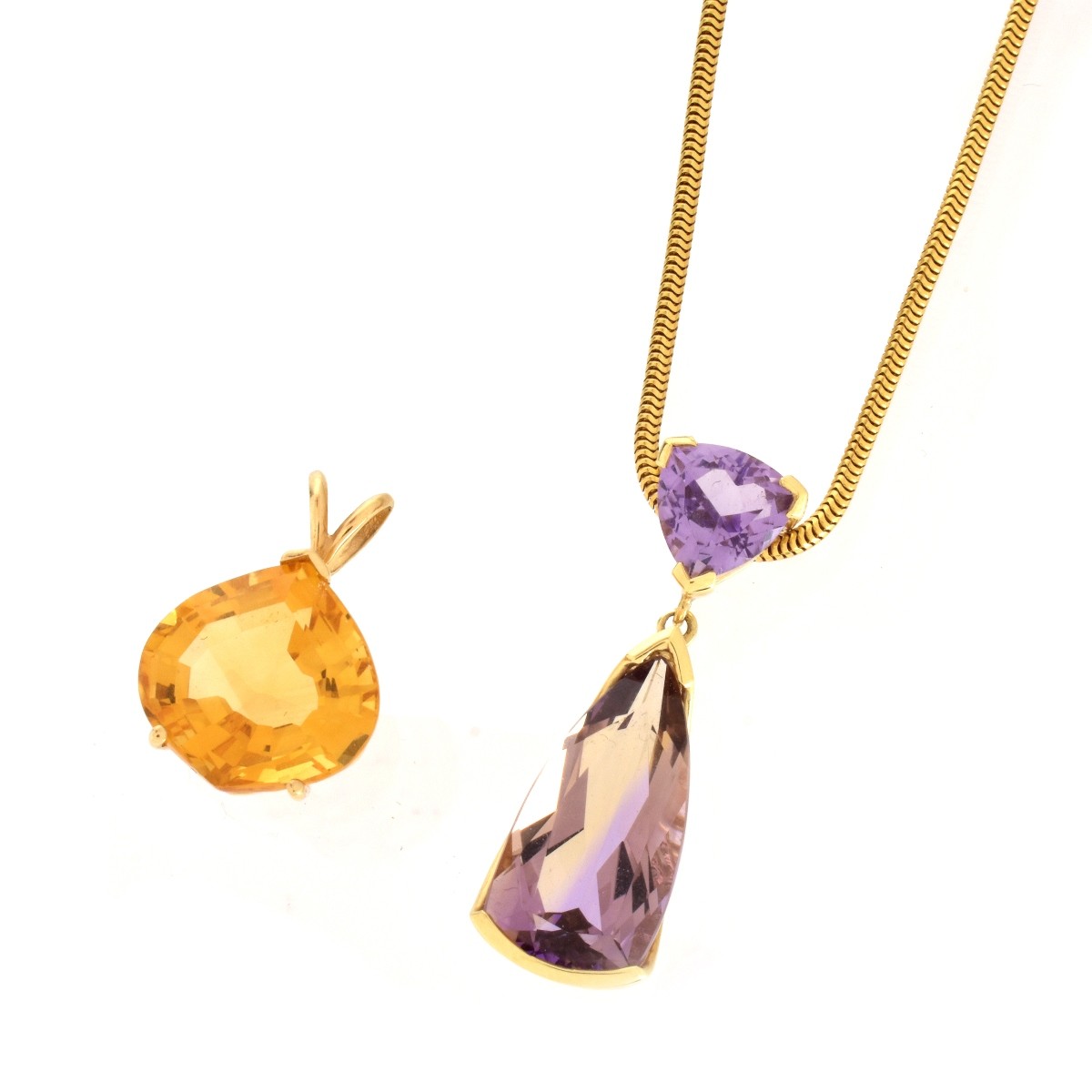 Amethyst Pendant, Citrine Pendant, Gold Chain