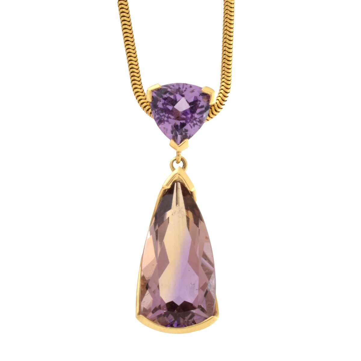 Amethyst Pendant, Citrine Pendant, Gold Chain