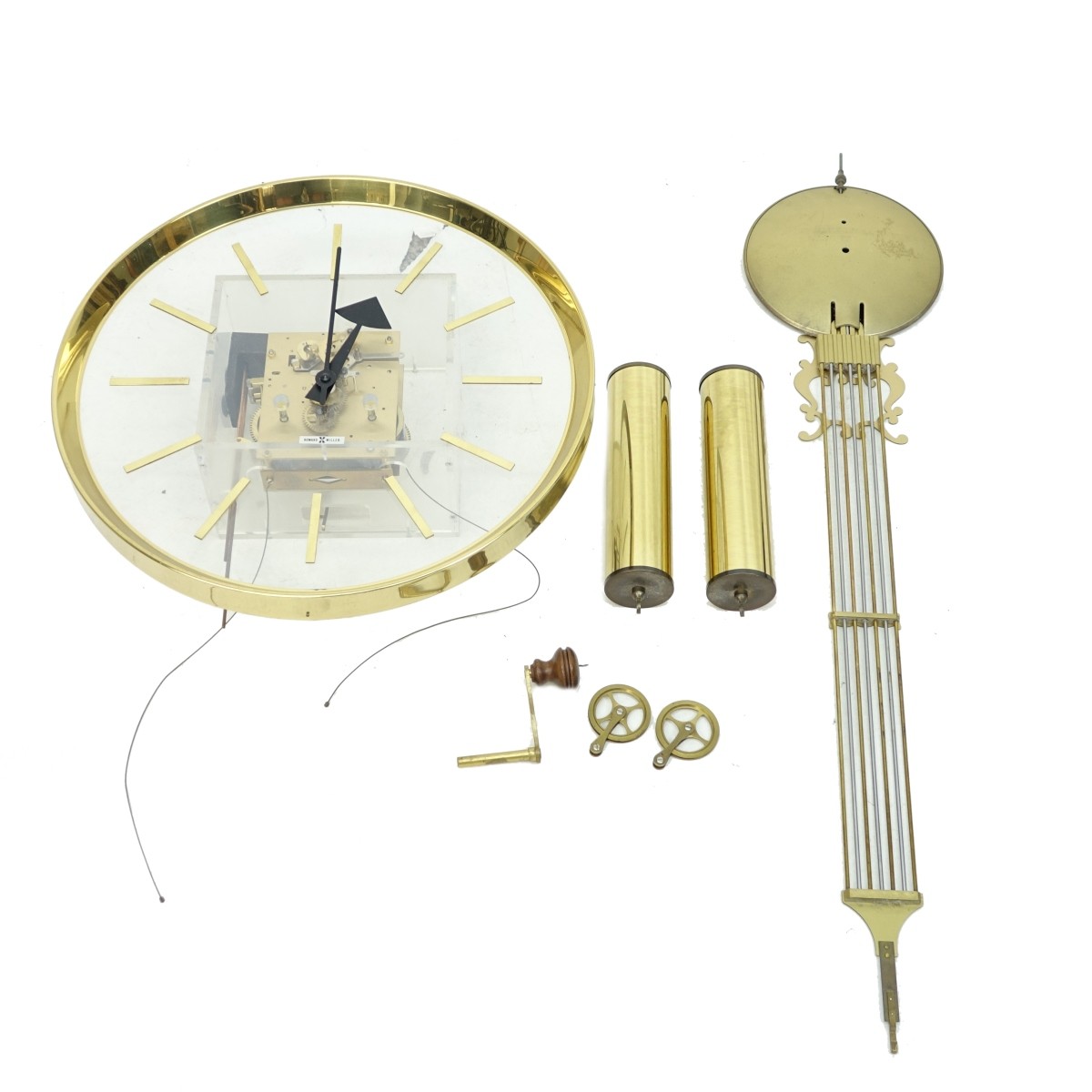 Howard Miller Lucite and Brass Wall Clock
