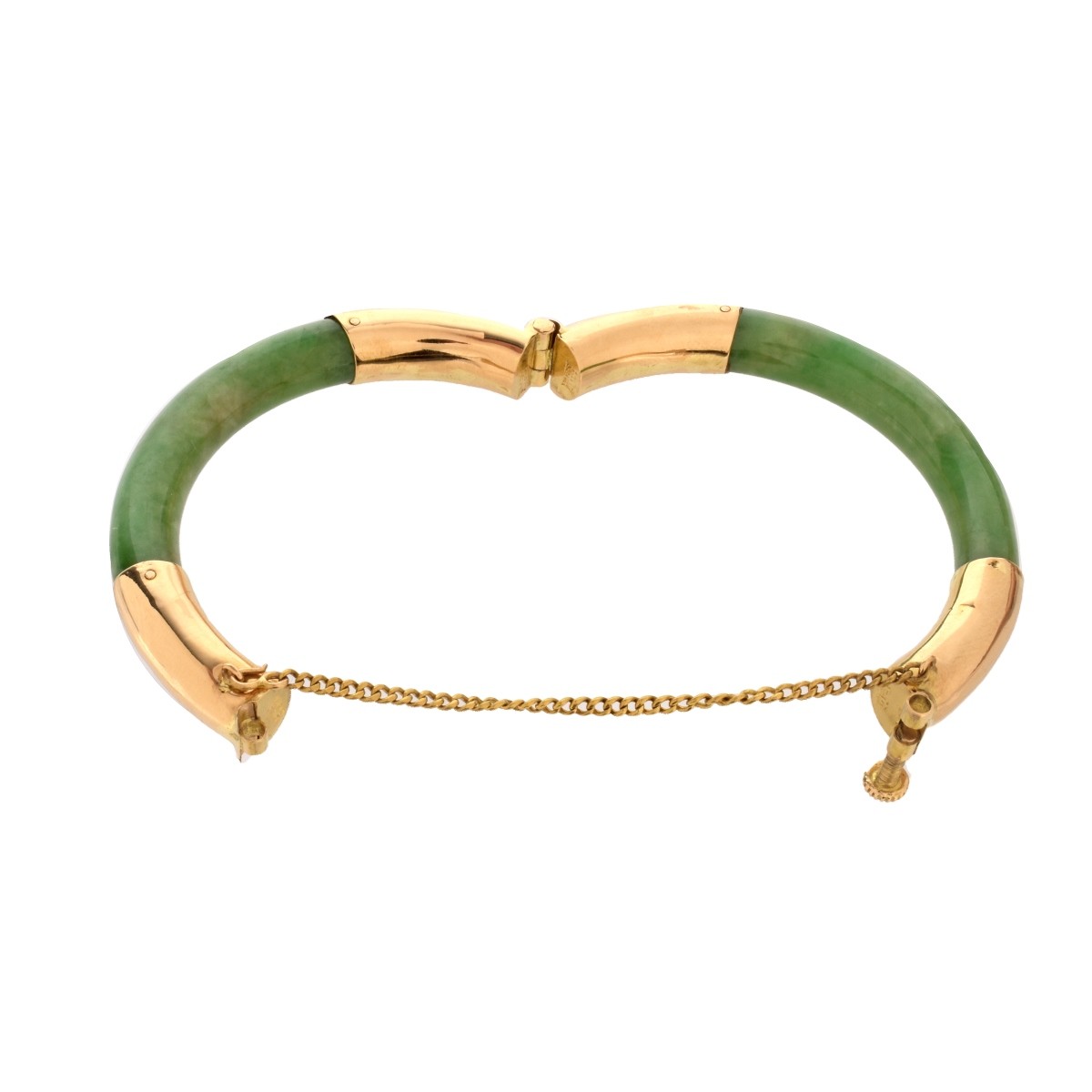 GIA Jade and 18K Bangle Bracelet