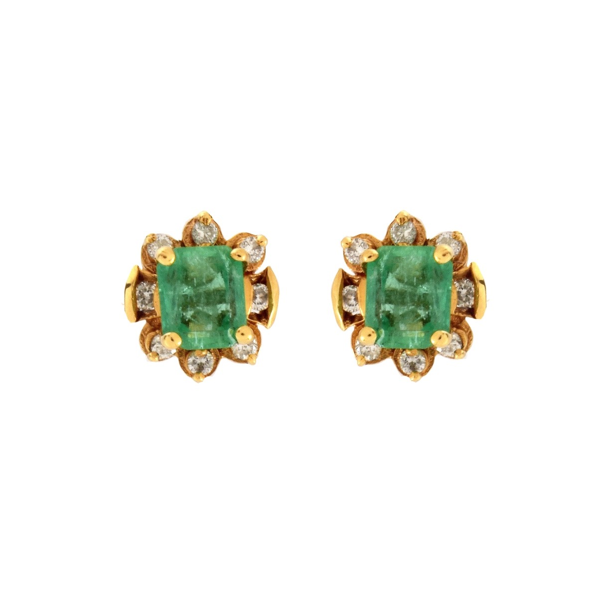 Emerald, Diamond and 14K Earrings