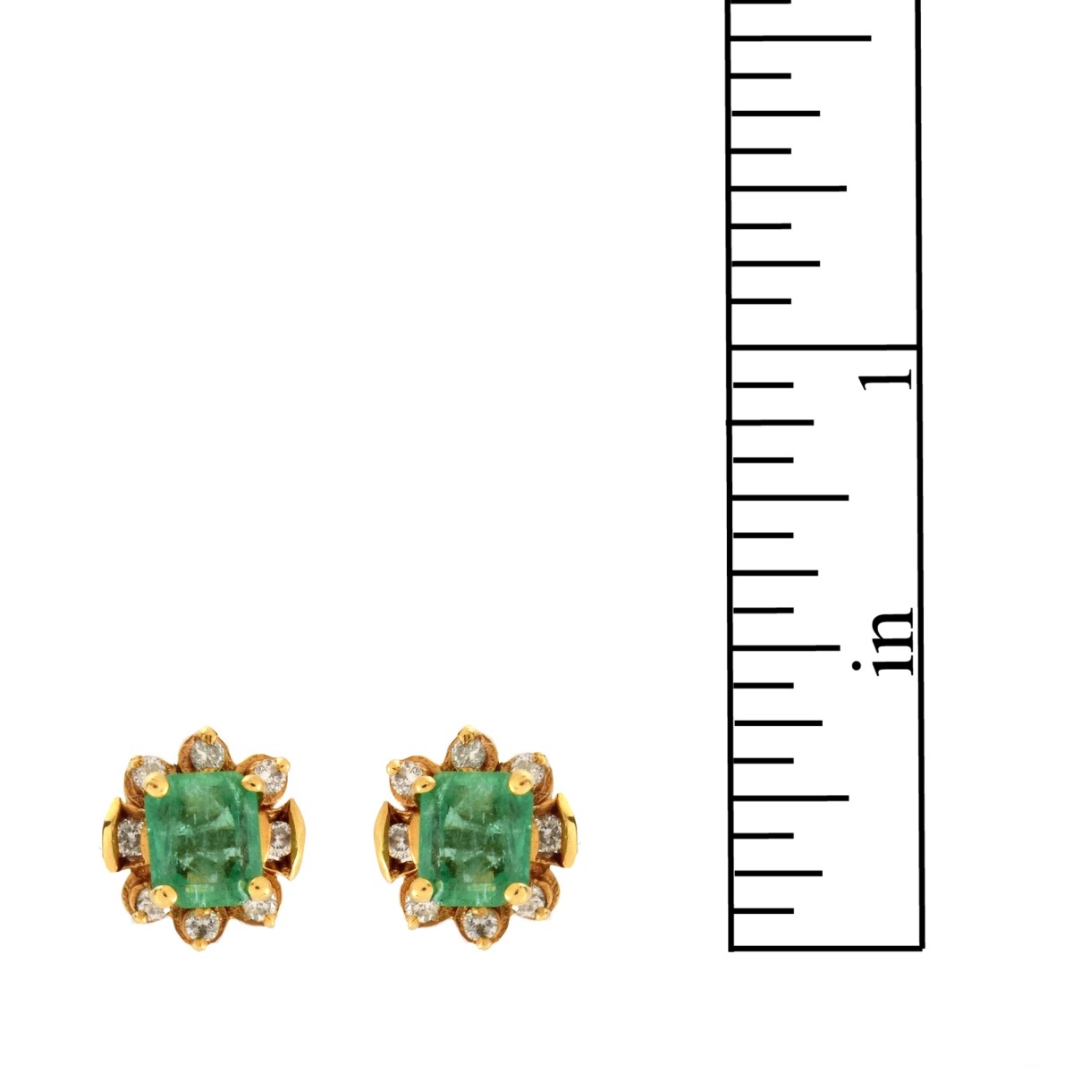 Emerald, Diamond and 14K Earrings