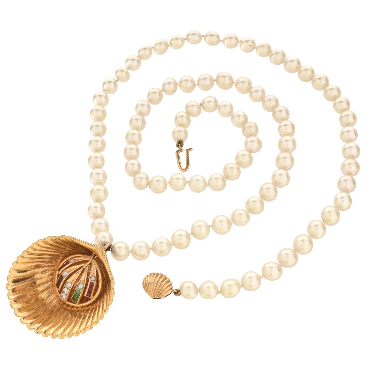 Vintage Pearl, Gemstone and 18K Pendant Necklace