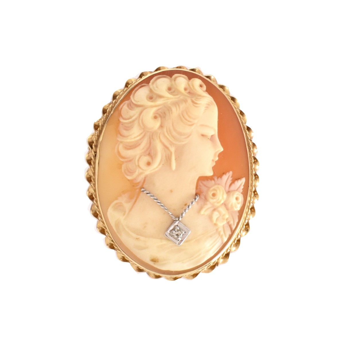 Shell Cameo and 14K Brooch