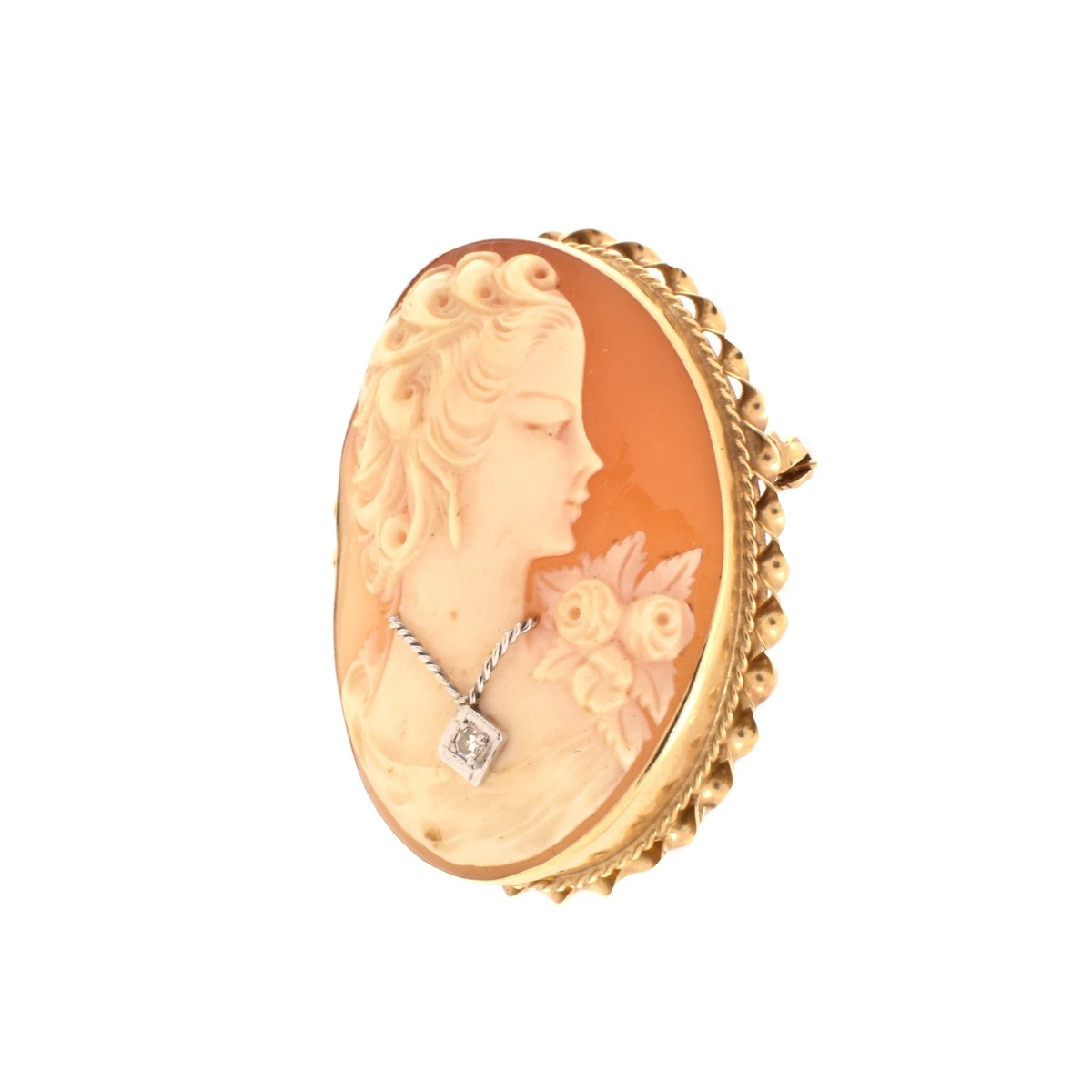 Shell Cameo and 14K Brooch