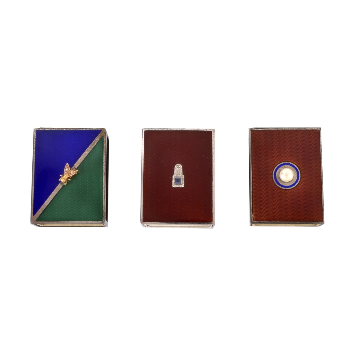 Three Silver and Enamel Match Boxes