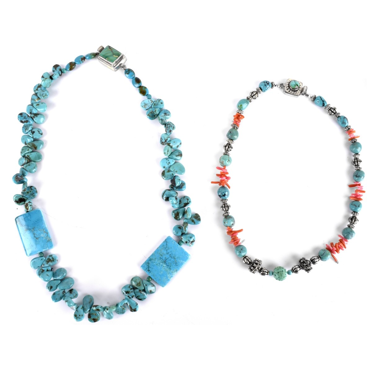Turquoise Beaded Necklaces with Sterling Clasps