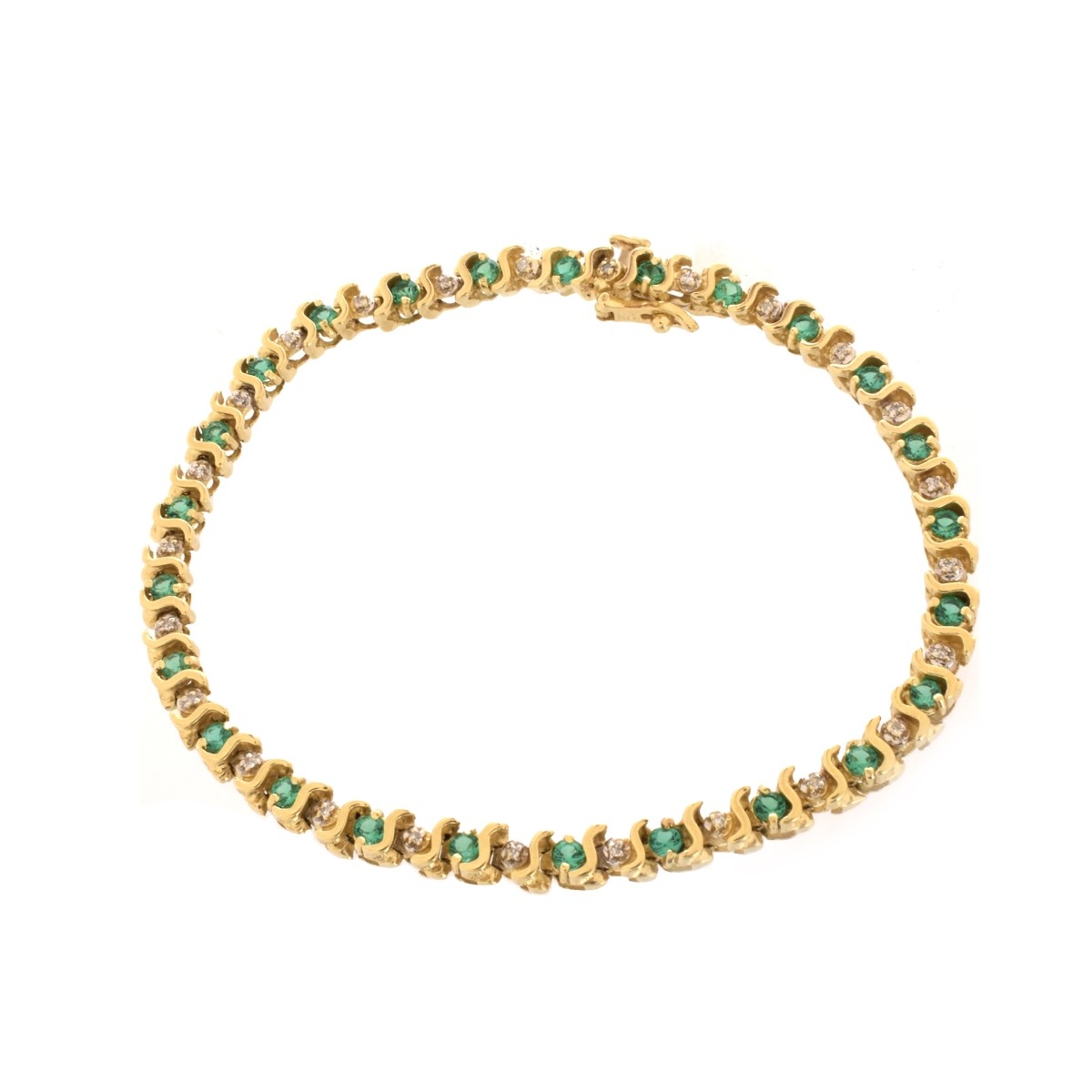 Emerald, Diamond and 14K Bracelet