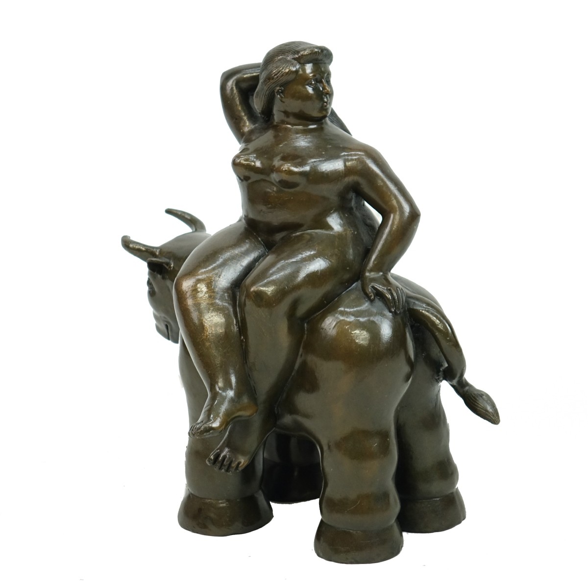 After Botero Nude Lady Riding Bull Bronze