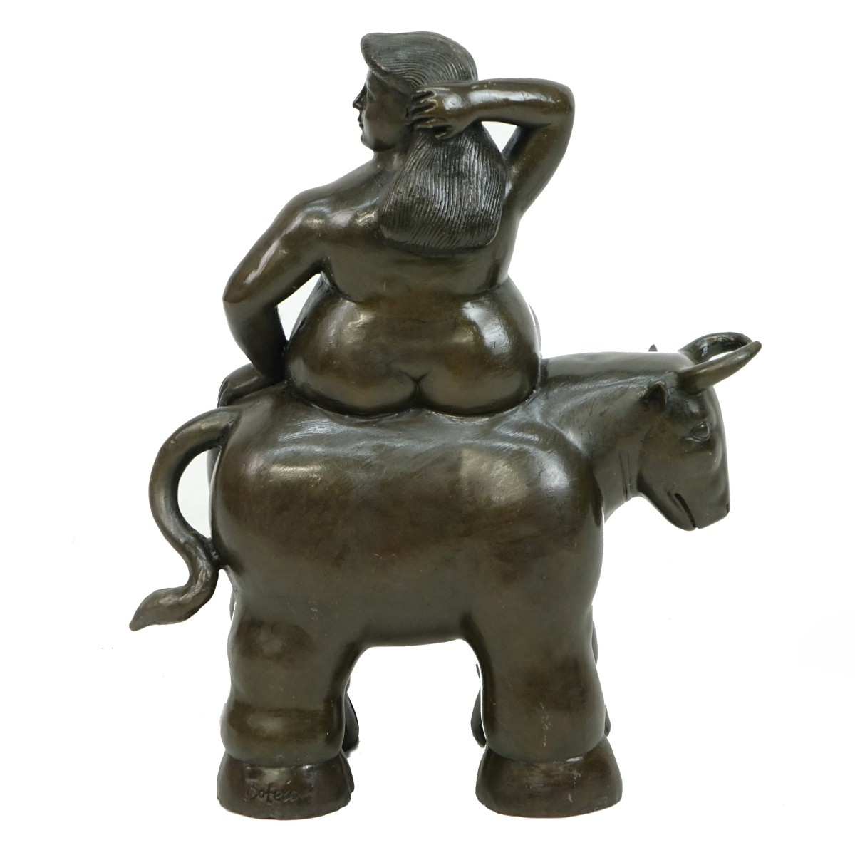 After Botero Nude Lady Riding Bull Bronze