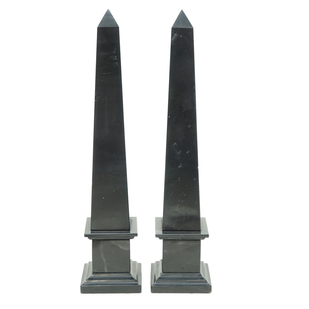 Pair Vintage Black Slate Obelisks