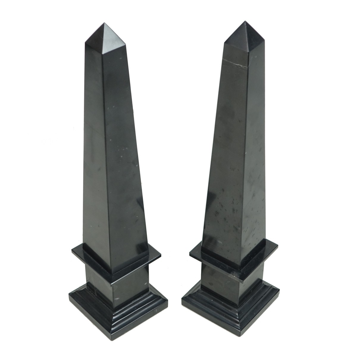 Pair Vintage Black Slate Obelisks