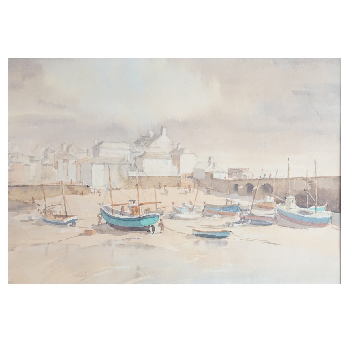 English School Watercolor Iken Fishing Boats