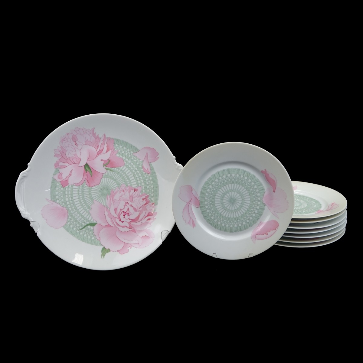 9 pcs Hermes Limoges Les Pivoines Dessert