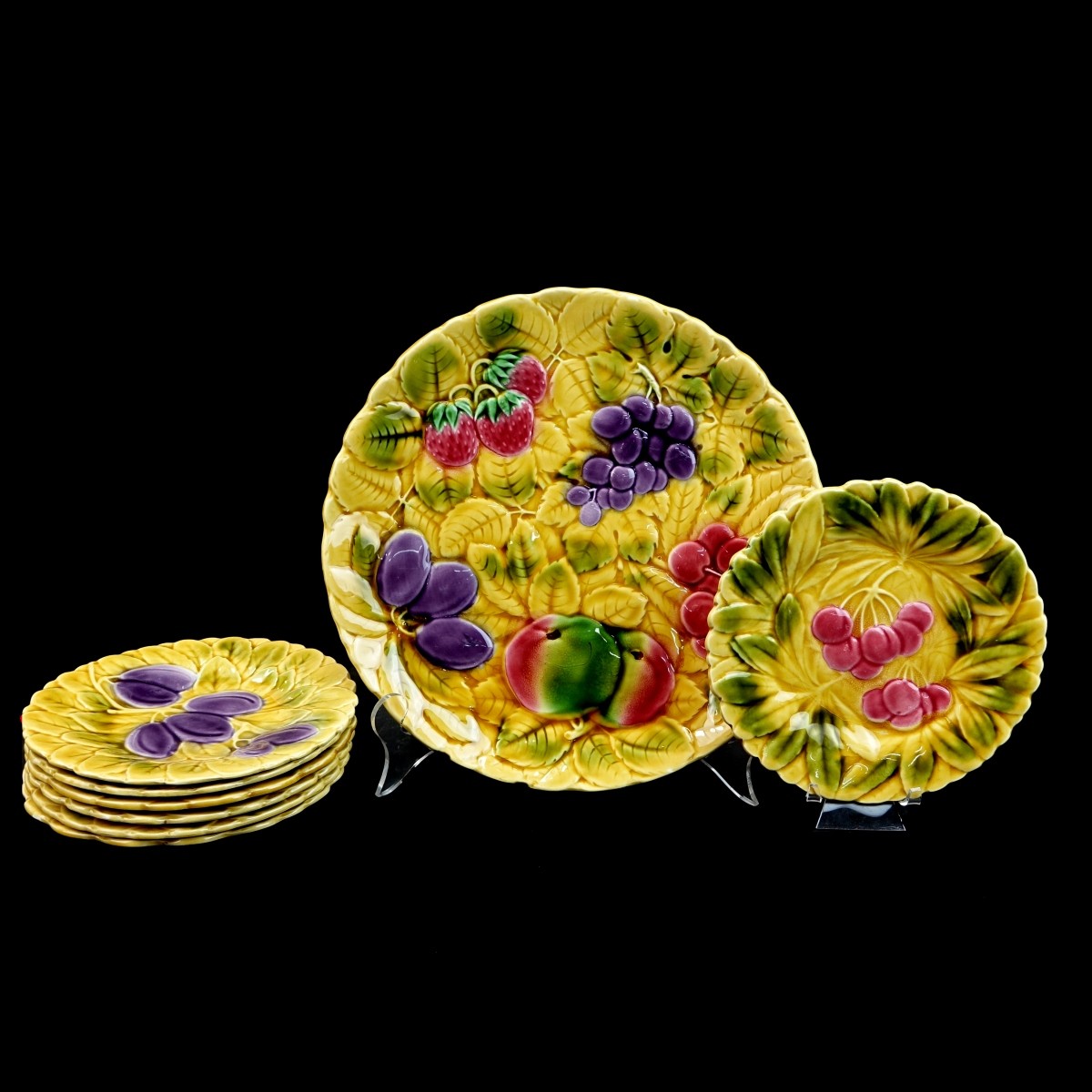 9 pcs Sarreguemines French Majolica Dessert Set