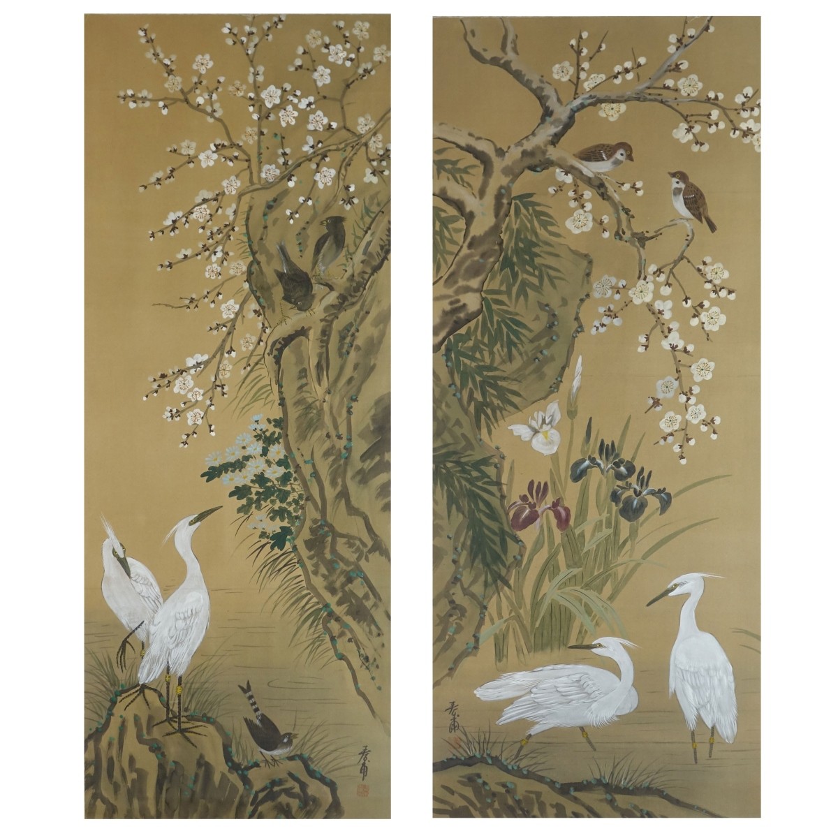 Pr Antique Japanese Scroll Paintings Egrets