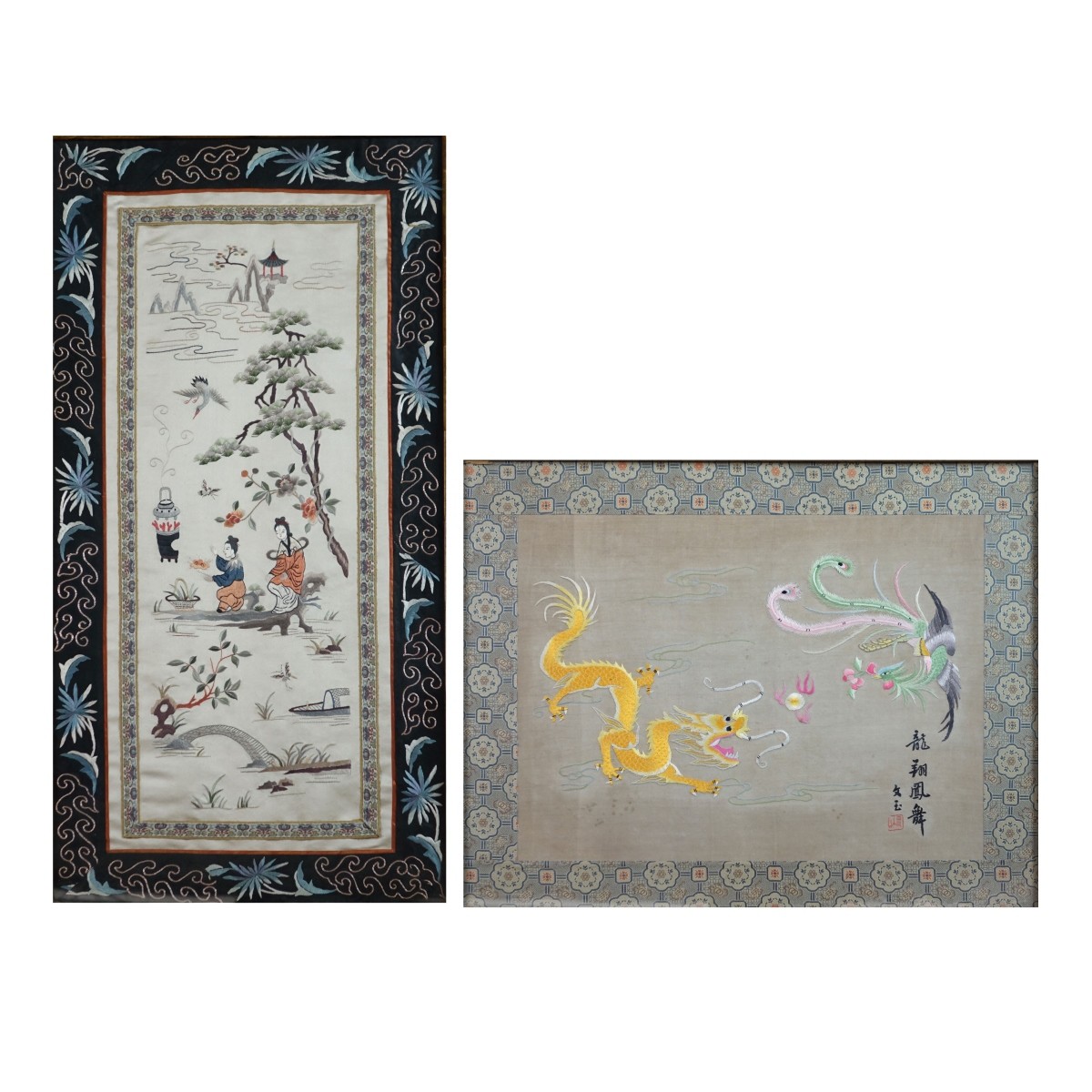 Two (2) Antique Chinese Silk Embroidered Panels