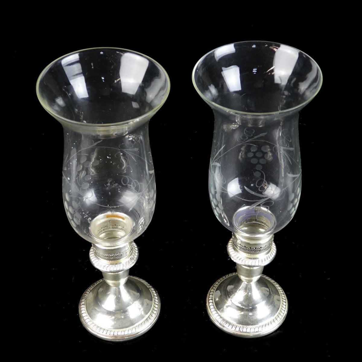 Pair Hunt Sterling Hurricane Lamps