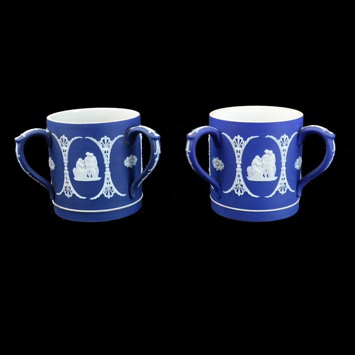 Pair Antique Wedgwood Tyg Mugs Jasperware