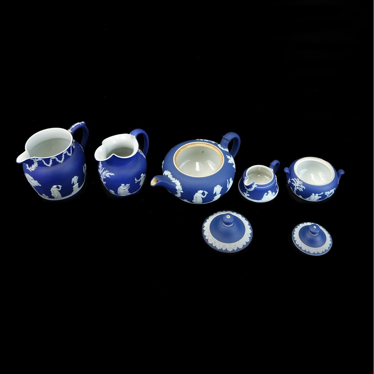 5 Antique Wedgwood Dark Blue Jasperware