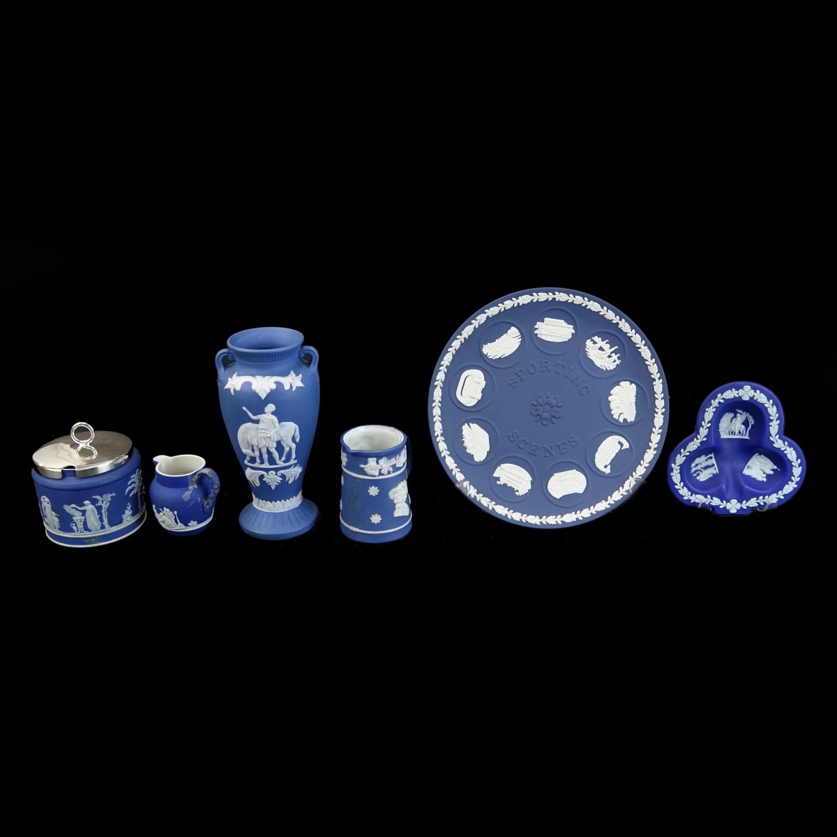 6 Blue Jasperware Assorted Items