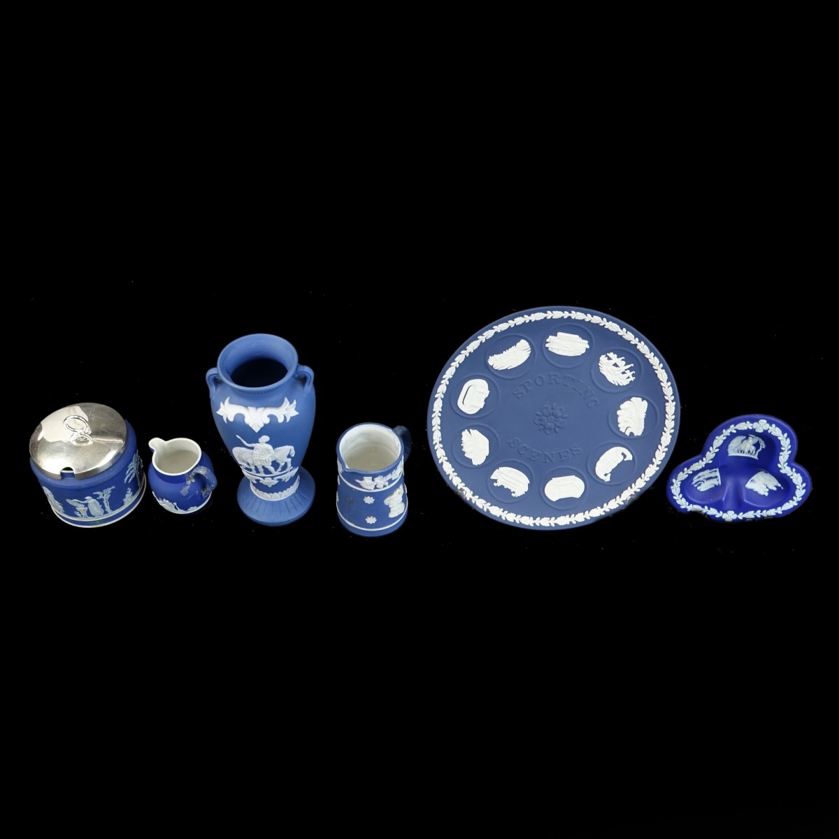 6 Blue Jasperware Assorted Items